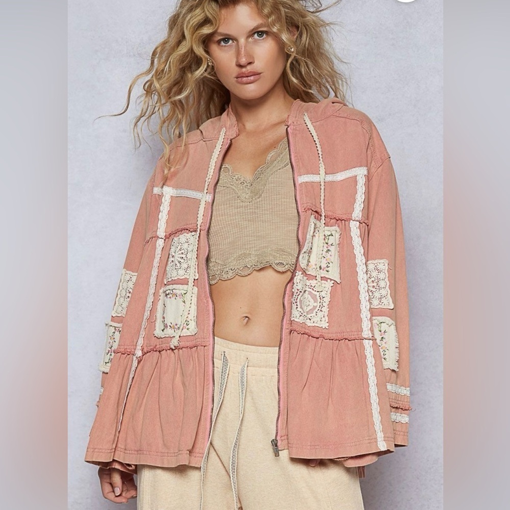 POL Dusty Pink Mineral Washed Hooded Jacket NWT
